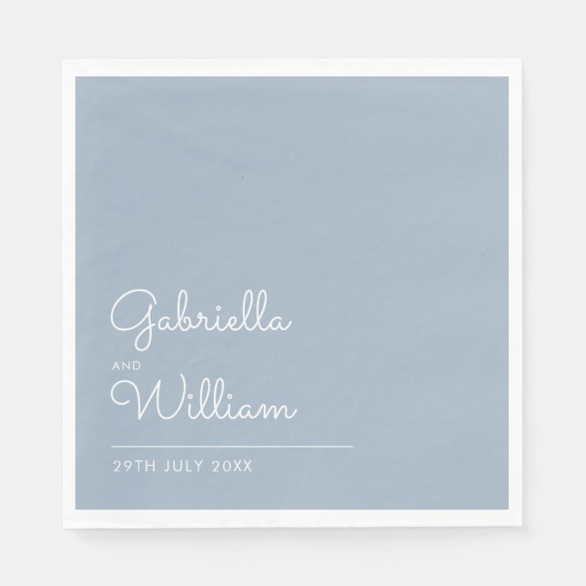 Serviette En Papier Simple Bleu Poussiéreux et Écriture Blanche (Devant)
