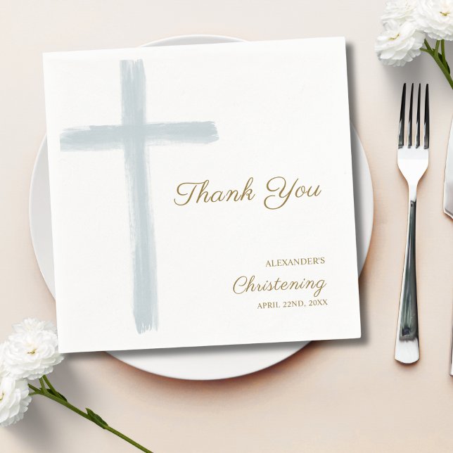 Serviette En Papier Simple Blue Cross Merci Baptême , Simple Bleu Croi (Créateur téléchargé)