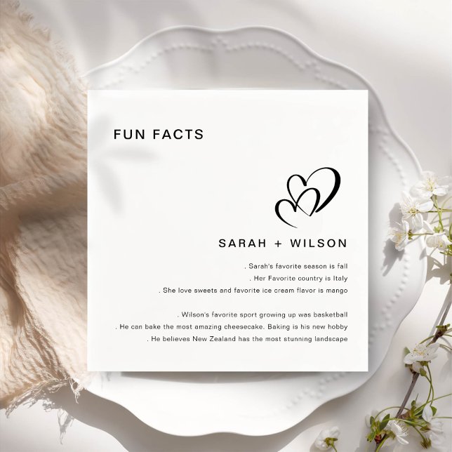 Serviette En Papier Simple Blush Heart Mariage Fun Facts (Créateur téléchargé)