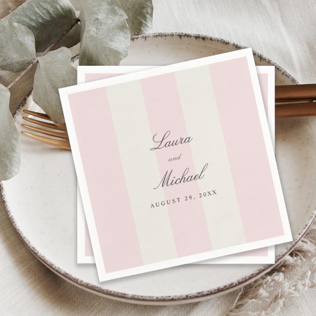 Serviette En Papier Simple Blush Pink Cabana Stripes Wedding (Créateur téléchargé)
