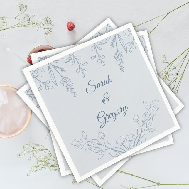 Serviette En Papier Simple Boho Floral Dusty Blue Mariage (Créateur téléchargé)