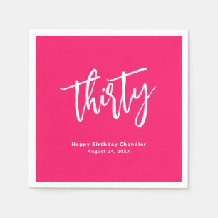 Serviette En Papier Simple Bold Hot rose 30e fête d'anniversaire