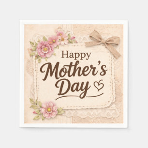Serviette En Papier Simple Bonne Fête des Mères Calligraphie Florale  