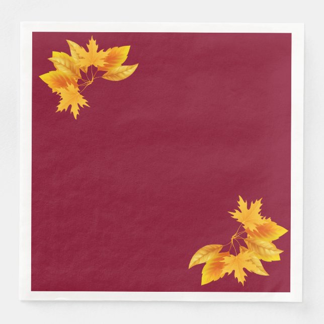 Serviette En Papier Simple Bourgogne Or Feuillage Célébration d'Automn (Devant)
