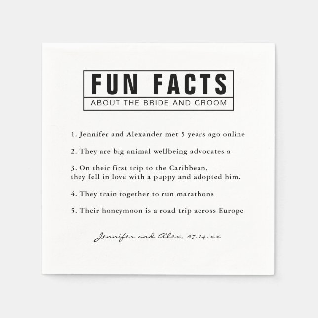 Serviette En Papier Simple Bride Minimale & Groom Fun Facts Papier ros (Devant)