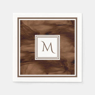 Serviette En Papier Simple Brown foncé Marbre subtil Monogramme modern