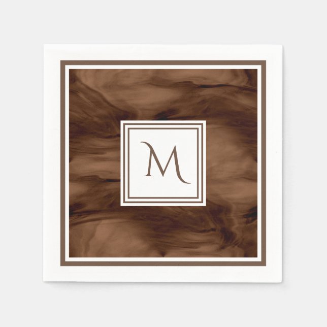 Serviette En Papier Simple Brown foncé Marbre subtil Monogramme modern (Devant)
