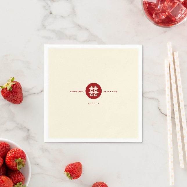 Serviette En Papier Simple Cercle rouge double bonheur Mariage chinois (En situation)
