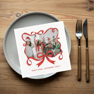 Serviette En Papier Simple Chic Photo Fête de Noël Ruban Rouge