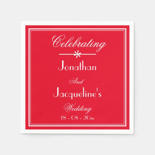 Serviette En Papier Simple Chic Script Romantique Rouge Mariage papier (Devant)