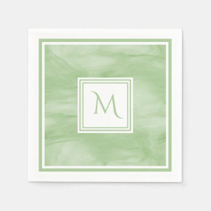 Serviette En Papier Simple clair vert subtil marbre moderne Monogramme