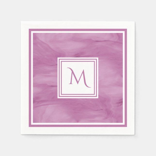 Serviette En Papier Simple clair violet subtil marbre moderne Monogram (Devant)