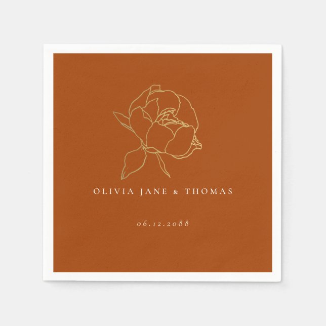 Serviette En Papier Simple Classic Peony Rust Gold Fall Floral Mariage (Devant)