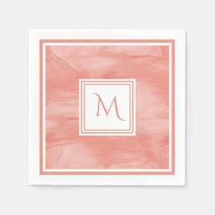 Serviette En Papier Simple Corail rose subtil Marbre Moderne Monogramm
