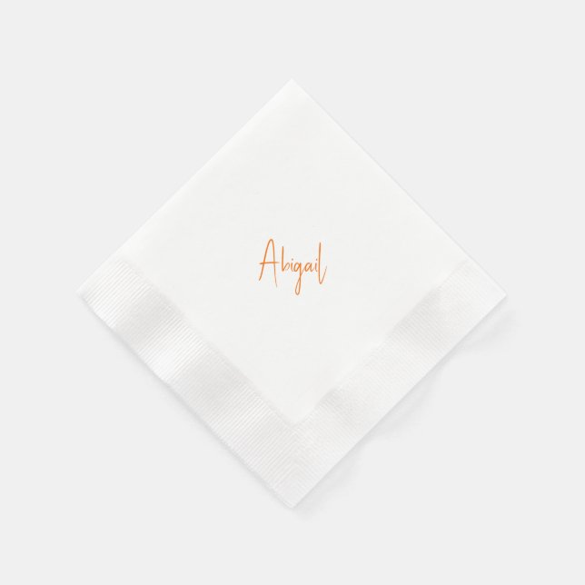 Serviette En Papier Simple Couple Orange Script Name Wedding  (Coin)
