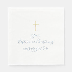 Serviette En Papier Simple croix dorée baptême christening bleu poussi