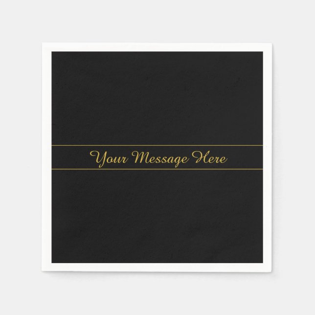 Serviette En Papier Simple Customizable Gold & Black Text Design  (Devant)