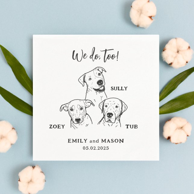Serviette En Papier Simple Cute 3 Chiens Mariage animal personnalisé (Créateur téléchargé)