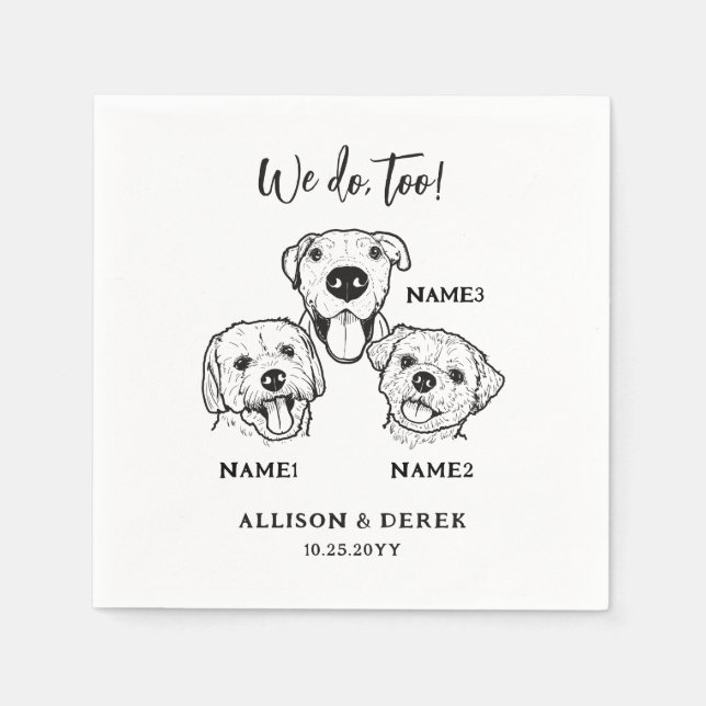 Serviette En Papier Simple Cute 3 Chiens Mariage animal personnalisé (Devant)