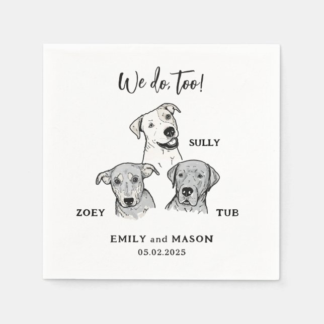 Serviette En Papier Simple Cute 3 Chiens Mariage Animaux de compagnie  (Devant)