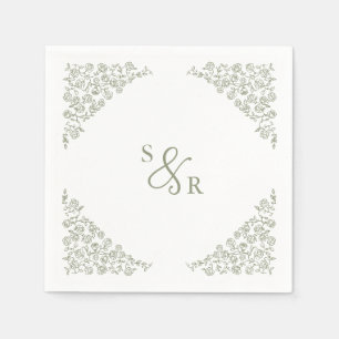 Serviette En Papier Simple Delicate Floral Timeless Sage Mariage vert