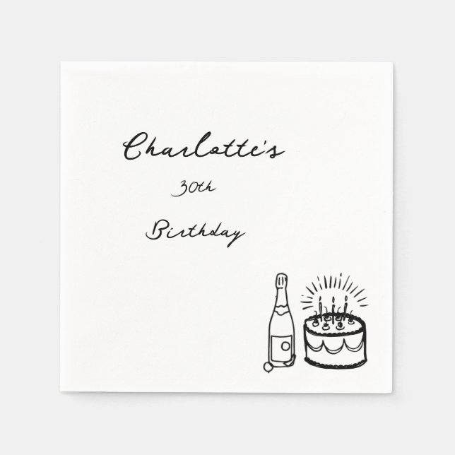 Serviette En Papier simple Dessin à la Main 30e Anniversaire  (Devant)