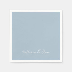 Serviette En Papier Simple Dusty Blue Couple Noms Mariage Cocktail