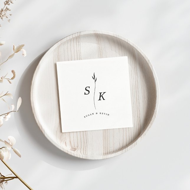Serviette En Papier Simple Elegance Feuille Monogram Mariage chic (Créateur téléchargé)