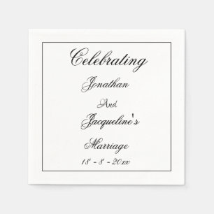 Serviette En Papier Simple Élégance Mariage Blanc Chic Écriture Noire