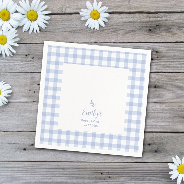Serviette En Papier Simple Elégant Bleu En vichy Plaid Baby shower gar (Créateur téléchargé)