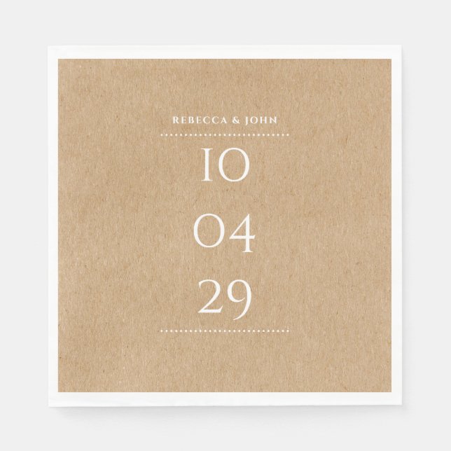 Serviette En Papier Simple Élégant Date Spécial Mariage | Kraft Rustiq (Devant)