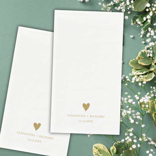 Serviette En Papier Simple Elegant Gold Heart Mariage Personnalisé (Simple Elegant Gold Heart Wedding Personalized Paper Guest Towels - Reception party supplies)