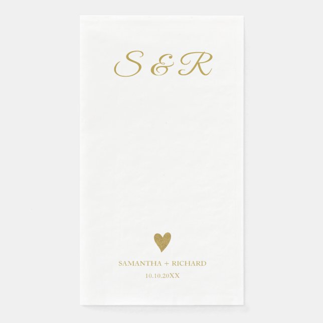 Serviette En Papier Simple Elegant Gold Heart Monogrammed Wedding  (Devant)