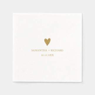 Serviette En Papier Simple Elegant Gold Heart Wedding Personalized