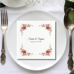 Serviette En Papier Simple Élégant Mariage Floral Blanc Rouge