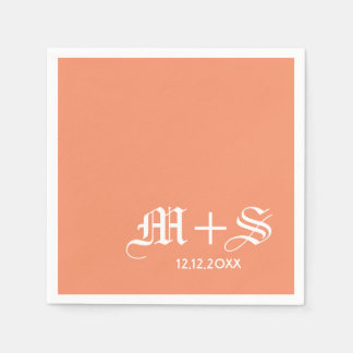 Serviette En Papier Simple Élégant Mariage Monogrammes Orange