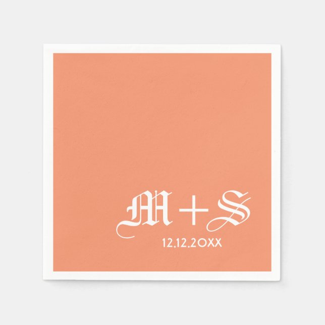 Serviette En Papier Simple Élégant Mariage Monogrammes Orange (Devant)