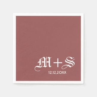 Serviette En Papier Simple Élégant Mariage Monograms Vin Rouge