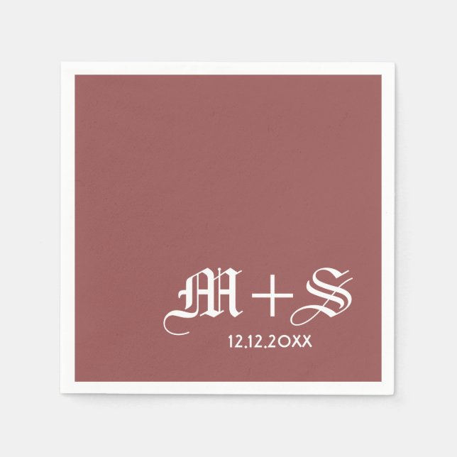 Serviette En Papier Simple Élégant Mariage Monograms Vin Rouge (Devant)