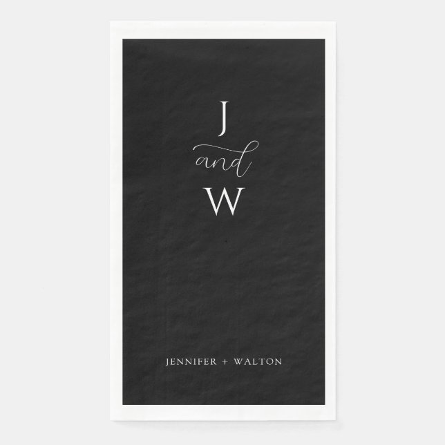 Serviette En Papier Simple Elegant mariage noir et blanc (Devant)