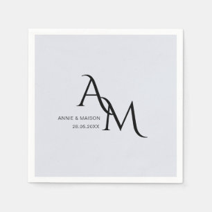 Serviette En Papier Simple Élégant Monogram Bleu Gris Mariage