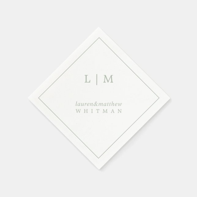 Serviette En Papier Simple Elegant Monogram Sage Green Wedding (Coin)