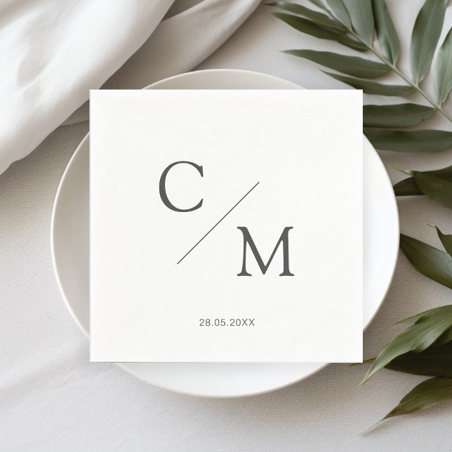Serviette En Papier Simple Élégant Monogramme Blanc (Créateur téléchargé)