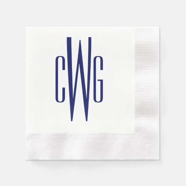 Serviette En Papier Simple Élégant Monogramme de 3 Lettres Initiales # (Devant)
