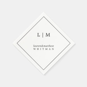 Serviette En Papier Simple Élégant Monogramme de Mariage en Noir et Bl