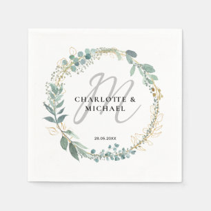 Serviette En Papier Simple, élégant, monogramme mariage eucalyptus