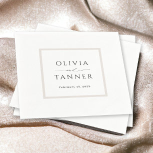 Serviette En Papier Simple Elegant Neutre Beige et Mariage blanc