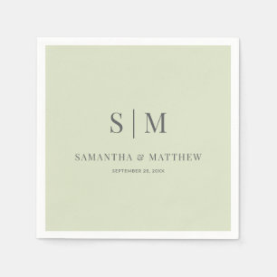 Serviette En Papier Simple Elegant Sage Vert Monogramme Mariage