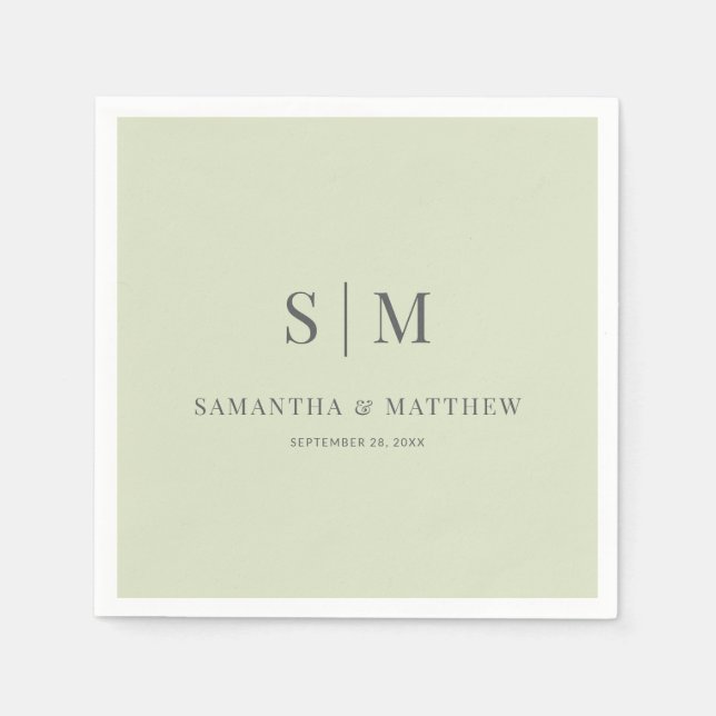Serviette En Papier Simple Elegant Sage Vert Monogramme Mariage (Devant)