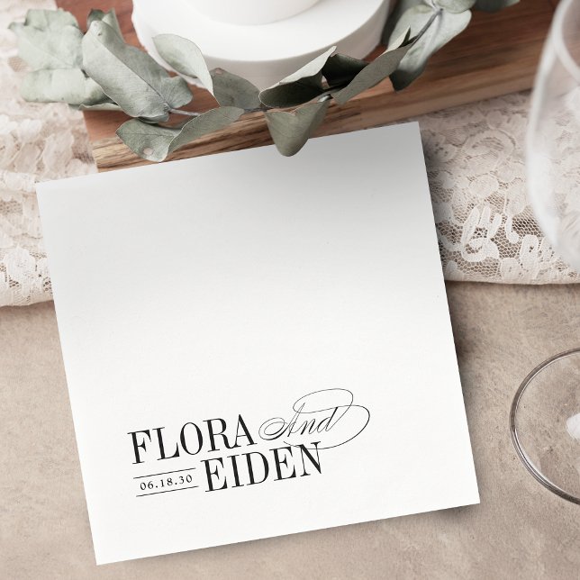 Serviette En Papier Simple Élégant Typographie Mariage Intemporel (Simple Elegant Timeless Typography Wedding Napkins)